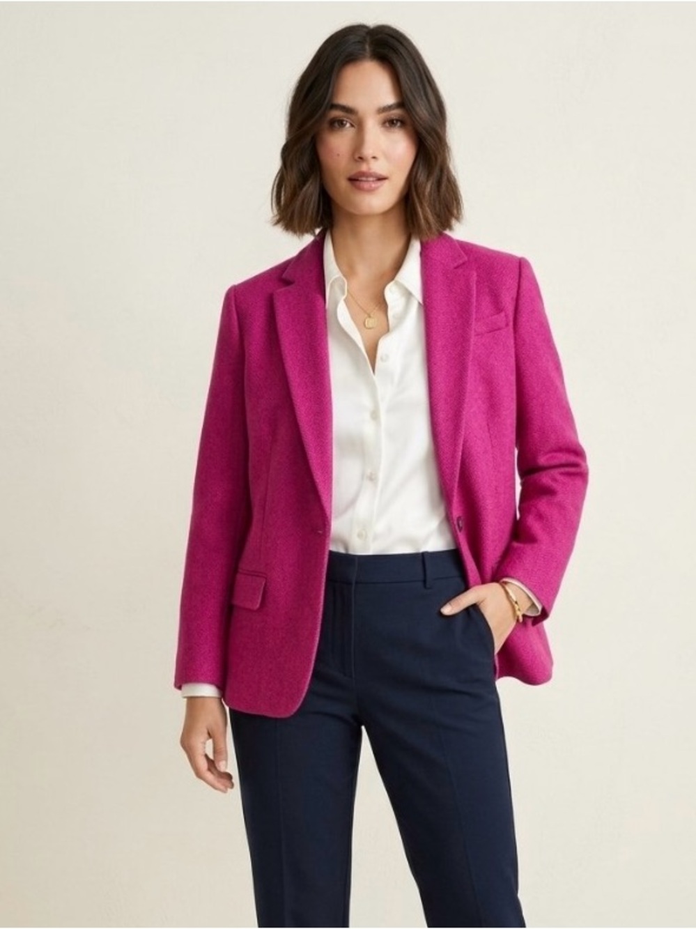 NWOT 12 J.Crew Factory Herringbone Wool Schoolboy Blazer Fuchsia